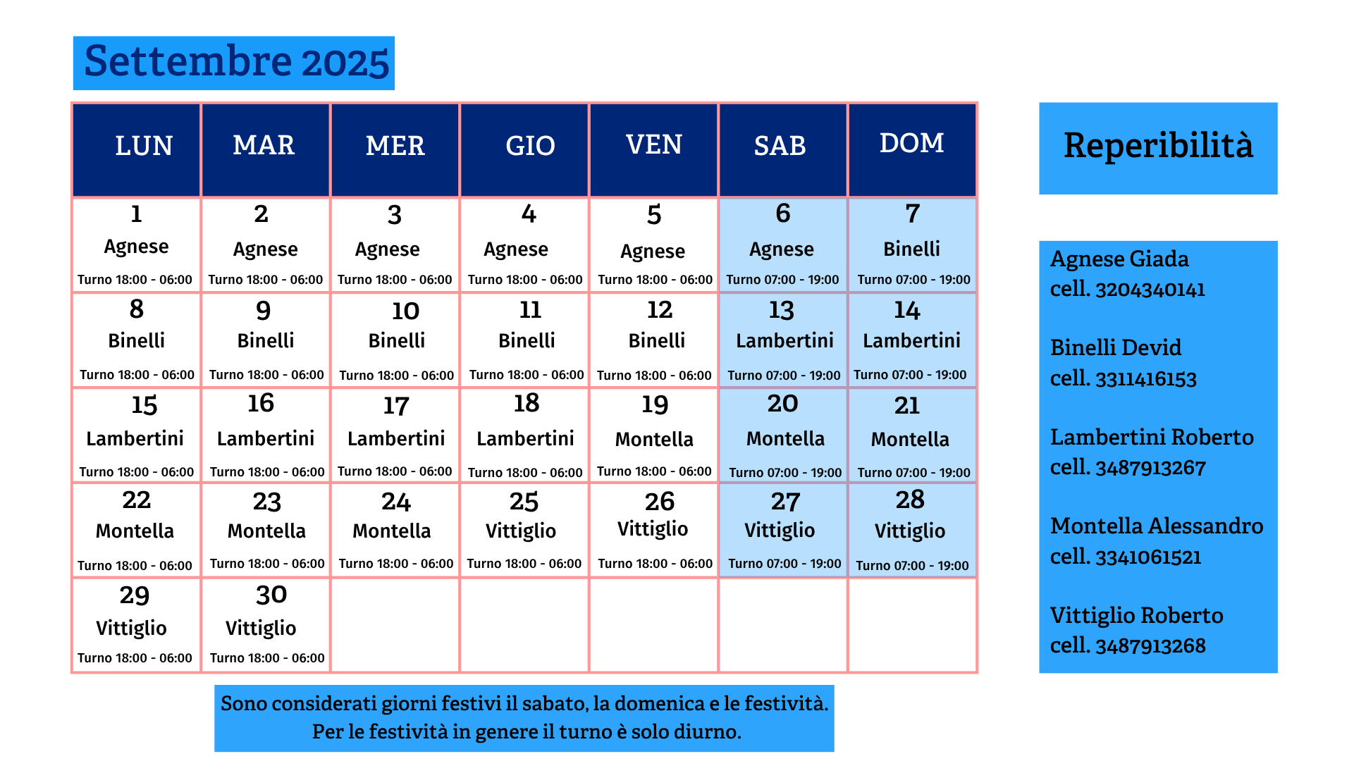 Calendario servizio energia settembre 2025
